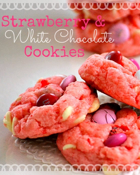 Super moist and delicious Strawberry and White Chocolate Cookies made from a cake mix! An easy and delicious recipe that's super quick to make! | MomOnTimeout.com