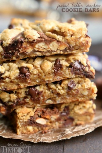 Peanut Butter Snickers Cookie Bars