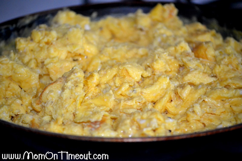 scrambled eggs in a skillet