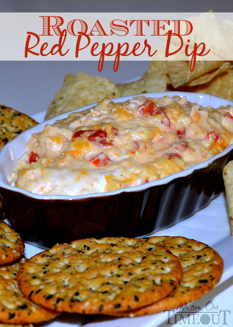 This wonderfully cheesy Roasted Red Pepper Dip is a guaranteed crowd-pleaser! | MomOnTimeout.com