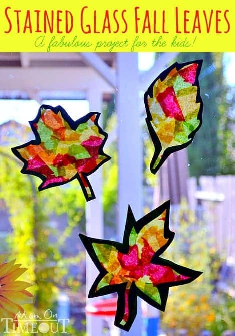 Stained Glass Fall Leaves - An awesome Fall project for the kids from MomOnTimeout.com #craft #fall #kids