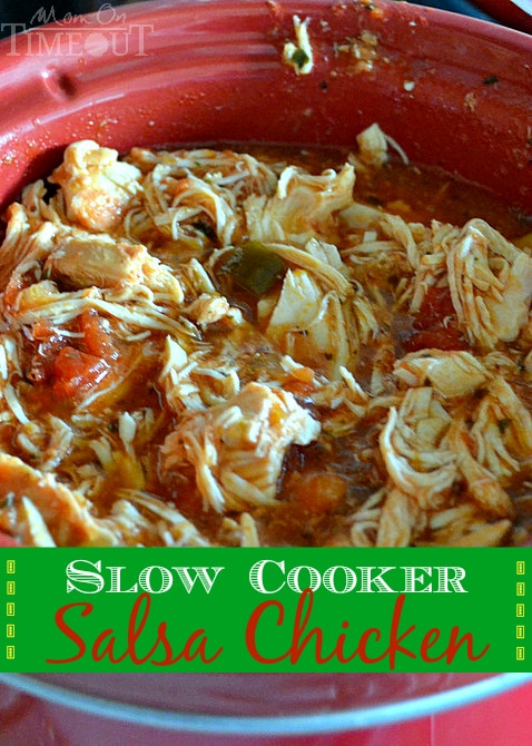 Slow Cooker Salsa Chicken is perfect for nachos, burritos, tacos, quesadillas and more! | MomOnTimeout.com