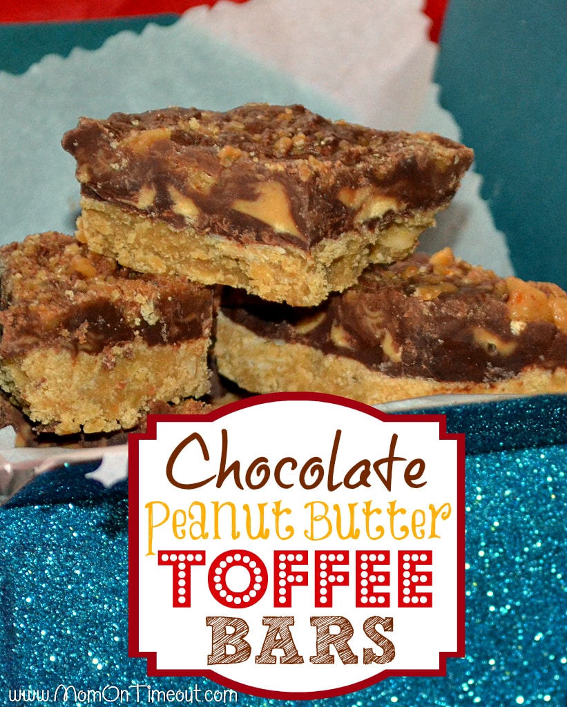 Chocolate Peanut Butter Toffee Bars are the perfect addition to any party or holiday tray! | MomOnTimeout.com