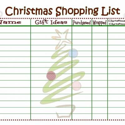 Christmas Shopping List Printable