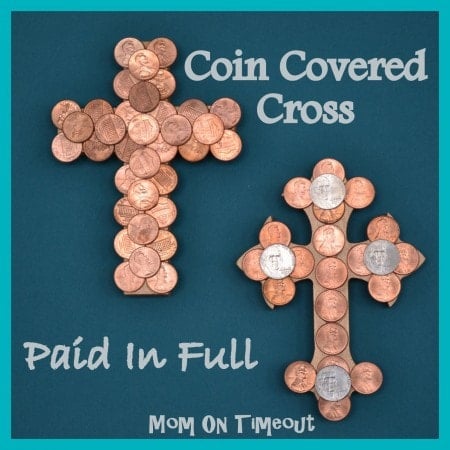 Resurrection Craft made from wood crosses and pennys showing that our debt (sins) have been paid in full.