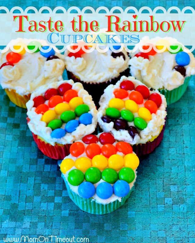 Taste the Rainbow Cupcakes for St. Patrick's Day from MomOnTimeout.com!  #St.Patrick'sDay #recipe #cupcakes