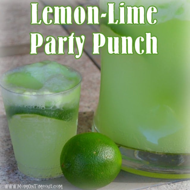 Lemon Lime Party Punch | MomOnTimeout.com Made with lime sherbet this punch is always a crowd pleaser! #beverage #punch