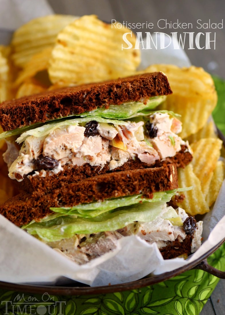 Rotisserie Chicken Salad Sandwich recipe that utilizes the delicious and convenient flavors of a rotisserie chicken! Made with apples and raisins for amazing flavor and crunch! Don't forget the secret ingredient!