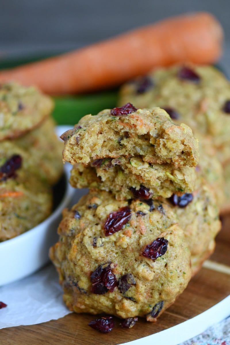 These amazing Zucchini Carrot Oatmeal Cookies are packed full of zucchini, carrots, oatmeal, dried cranberries, and coconut! All the good stuff!