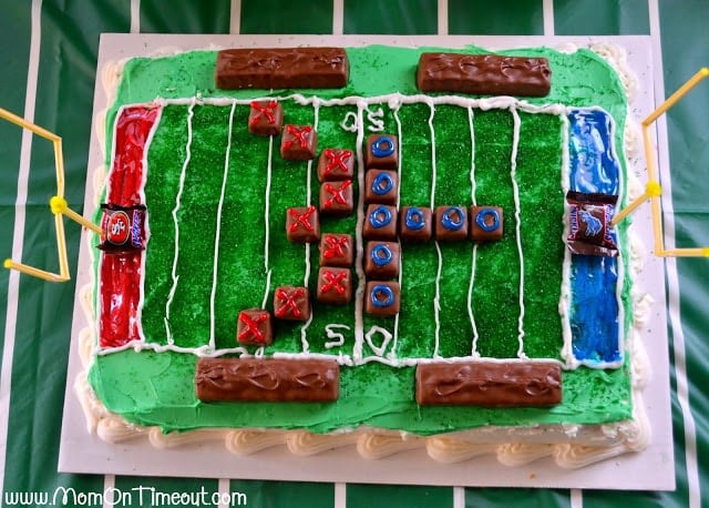 A Football Field Cake is the perfect way to celebrate football all season long! | MomOnTimeout.com #recipe #football #cake