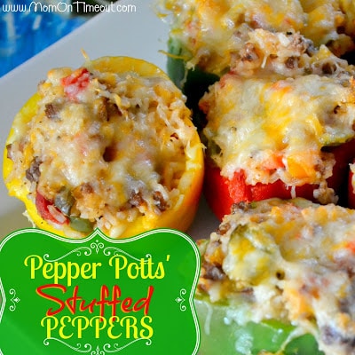 Pepper Potts’ Stuffed Bell Peppers | Mom On Timeout  - So delicious!  Perfect for dinner or parties!  #dinner #recipe #Avengers