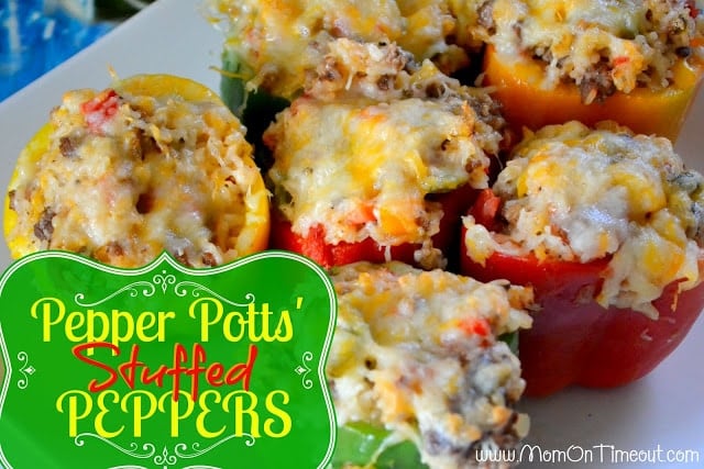 Pepper Potts’ Stuffed Bell Peppers | Mom On Timeout  - So delicious!  Perfect for dinner or parties!  #dinner #recipe #Avengers