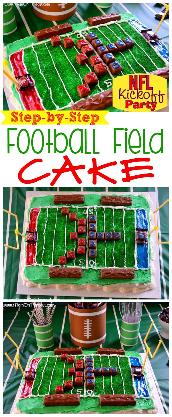 A Football Field Cake is the perfect way to celebrate football all season long! | MomOnTimeout.com | #recipe #football #cake