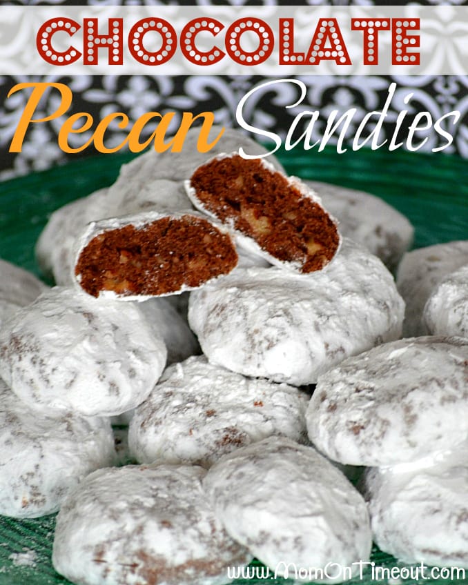 Chocolate Pecan Sandies - Snowy white on the outside and chocolaty on the inside! | Mom On Timeout | #cookies #recipes #desserts