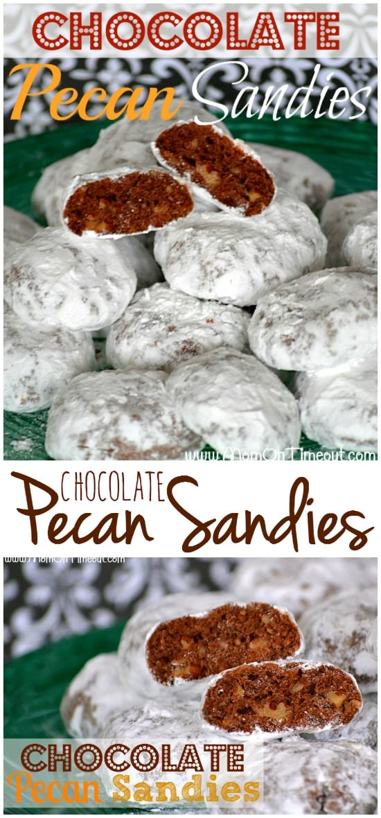 Chocolate Pecan Sandies - Snowy white on the outside and chocolaty on the inside! | Mom On Timeout | #cookies #recipes #desserts