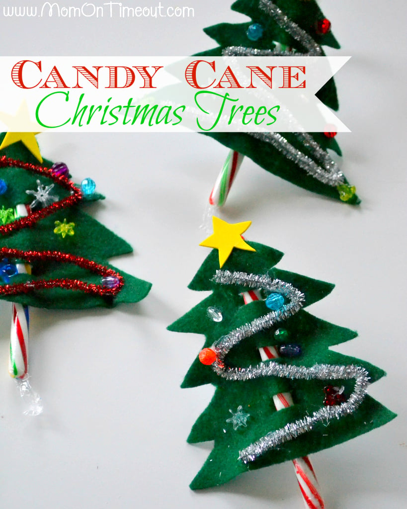 Tis the season for all sorts of fun! These easy Candy Cane Christmas Trees are a holiday tradition that we all love! A great craft idea for little ones, the perfect Christmas party favor, and a pretty gift topper too! // Mom On Timeout