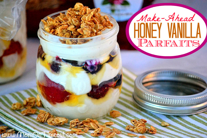 Make-Ahead Honey Vanillas Parfaits | MomOnTimeout.com - Make these parfaits the night before and be ready to roll the next morning. Delicious and nutritious, they're truly the perfect way to start your day! #recipe #breakfast