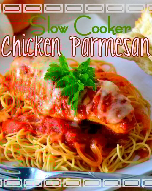Easy, Cheesy, Slow Cooker Chicken Parmesan | Mom On Timeout - Easy AND Delicious! The perfect weeknight meal! #dinner #chicken #recipe #slowcooker