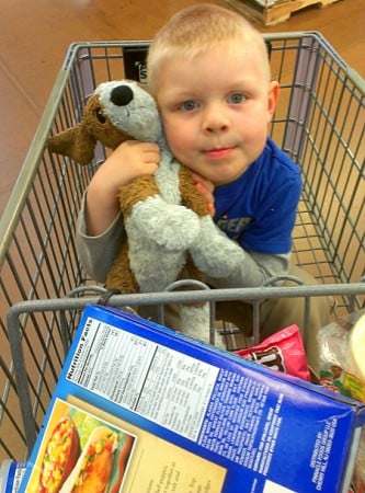 Bryce with puppy shopping at Walmart