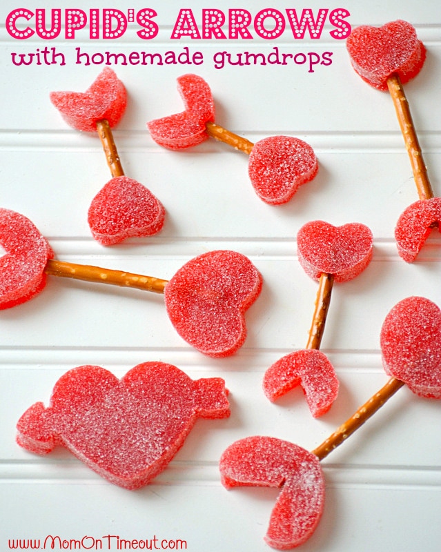 Cupid's Arrows with pretzels and gumdrops