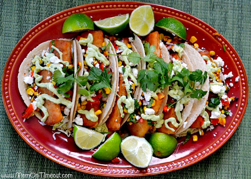 Fish Tacos with Roasted Corn Salsa | MomOnTimeout.com