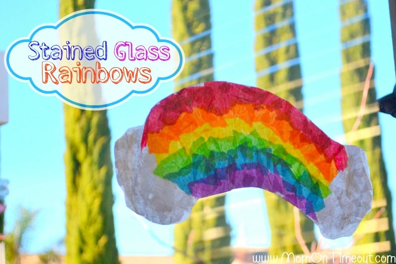 Stained Glass Rainbows Craft | MomOnTimeout.com Easy to make using materials you probably have on hand! #St.Patrick'sDay #kids #craft