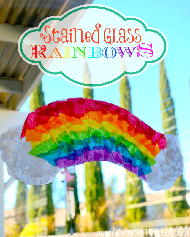 Stained Glass Rainbows Craft | MomOnTimeout.com Easy to make using materials you probably have on hand! #St.Patrick'sDay #kids #craft