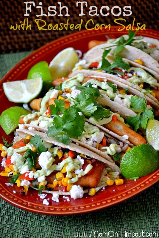 Fish Tacos with Roasted Corn Salsa | MomOnTimeout.com