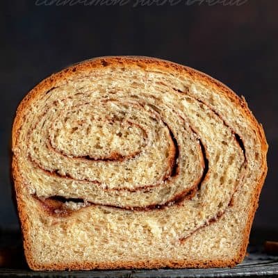 cinnamon bread recipe on rack slice cut