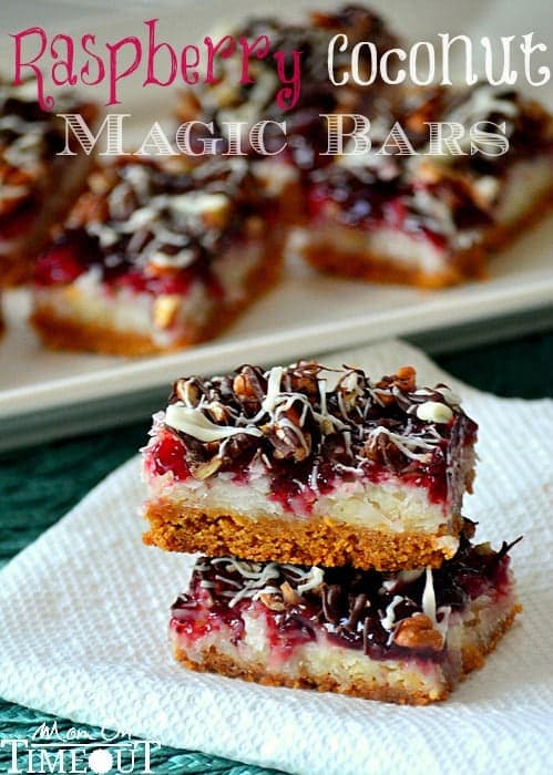 Raspberry Coconut Magic Bars | MomOnTimeout.com A delicious bar for the coconut lover in your life! #coconut #magicbar #bar #dessert #recipe