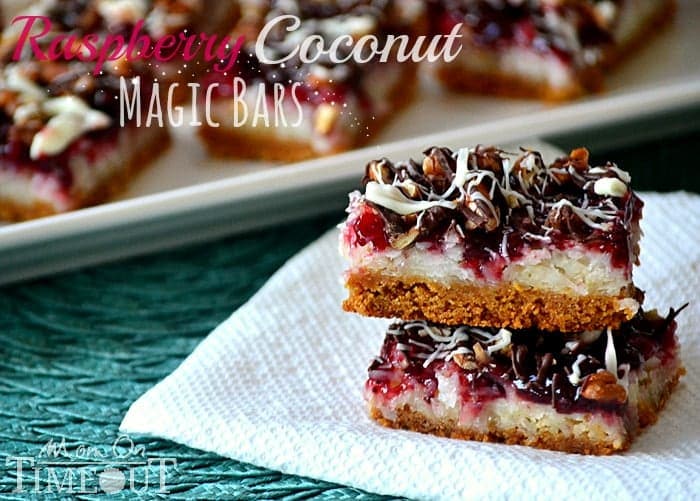 Raspberry Coconut Magic Bars | MomOnTimeout.com A delicious bar for the coconut lover in your life! #coconut #magicbar #bar #dessert #recipe Raspberry Coconut Magic Bars | MomOnTimeout.com A delicious bar for the coconut lover in your life! #coconut #magicbar #bar #dessert #recipe