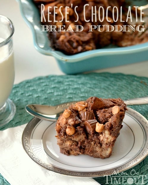 Reese's Chocolate Peanut Butter Bread Pudding | Mom On Timeout - Irresistibly decadent and delicious!