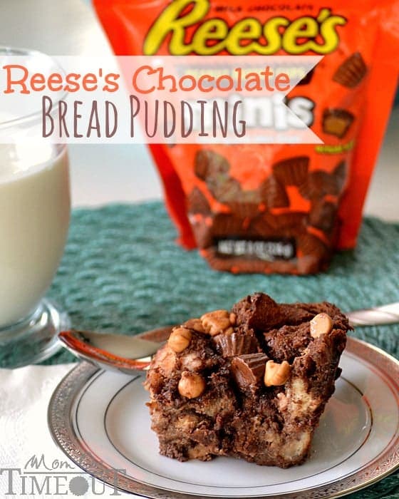 Reese's Chocolate Peanut Butter Bread Pudding | Mom On Timeout - Irresistibly decadent and delicious!