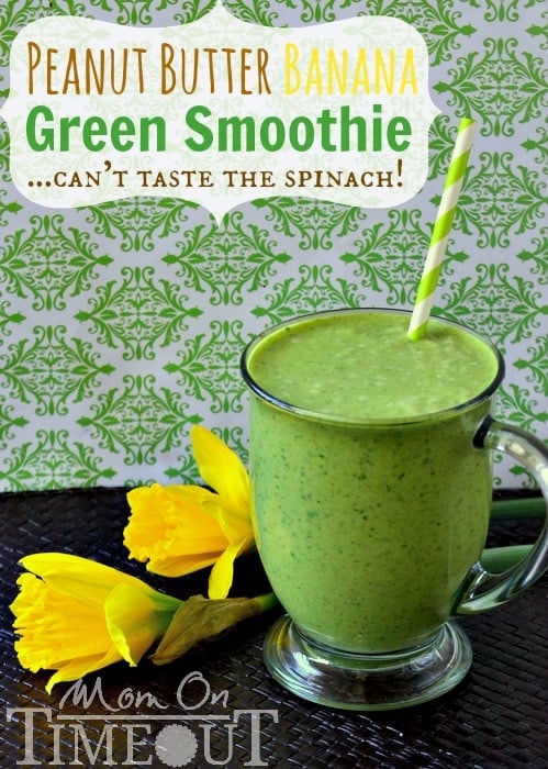 Peanut Butter Banana Green Smoothie | MomOnTimeout.com - The peanut butter and banana mask the taste of spinach so all you end up with a delicious, healthy breakfast! #green #smoothie #breakfast #recipe