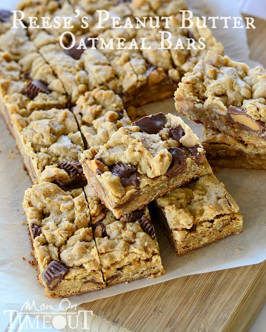 Reese's Peanut Butter Oatmeal Cookie Bars | MomOnTimeout.com