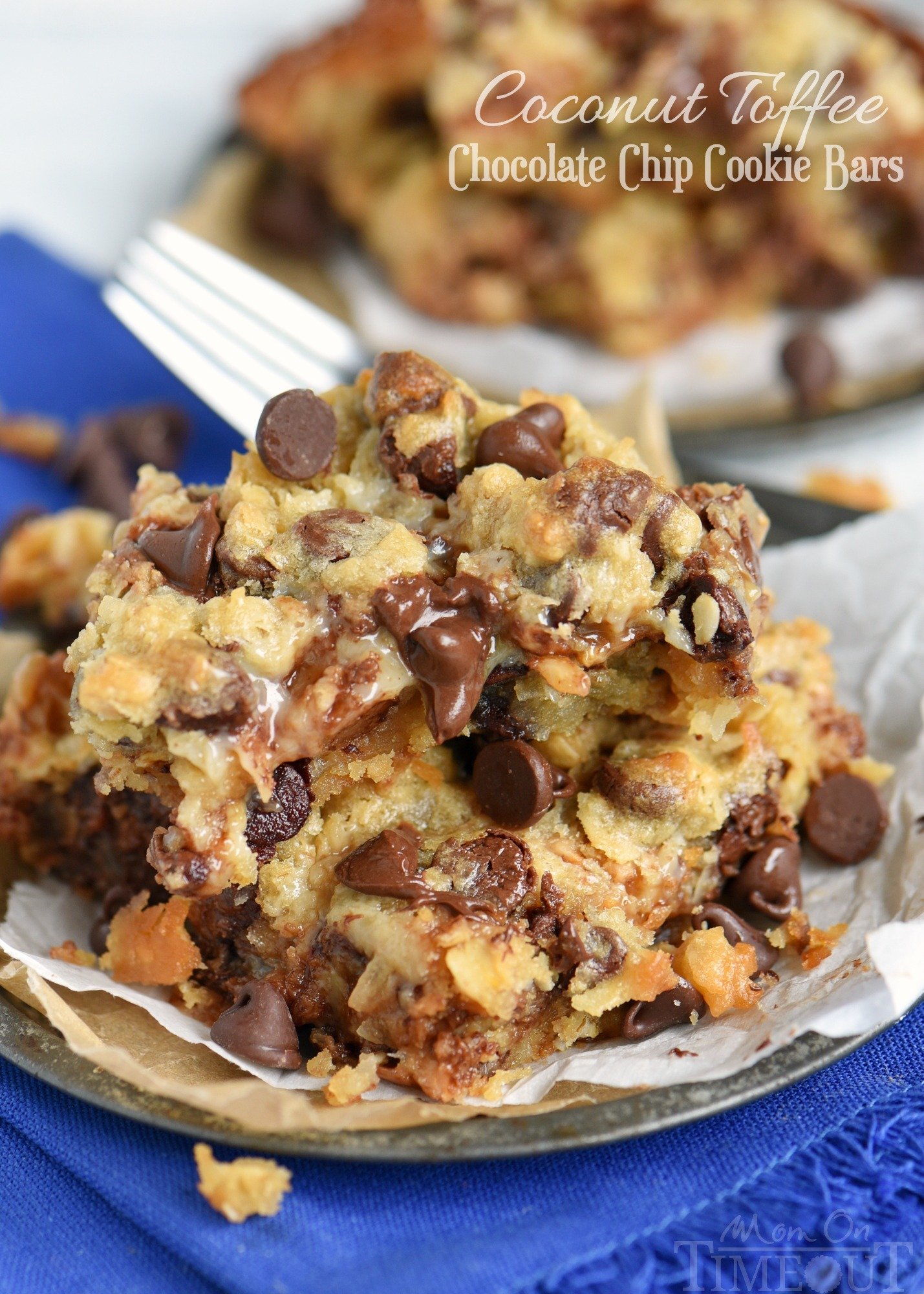 Coconut Toffee Chocolate Chip Cookie Bars are impossible to resist with their ooey, gooey center and incredible flavor! Great for parties and potlucks! // Mom On Timeout