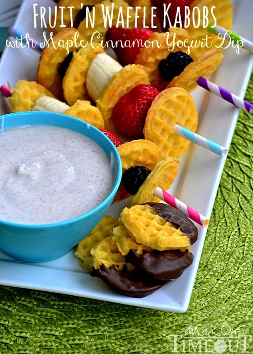 Fruit 'N Waffle Kabobs with Maple Cinnamon Yogurt Dip | Mom On Timeout - The perfect dip for fruit and waffles made with Greek yogurt.