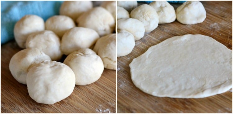 homemade tortillas dough balls and dough rolled out on board