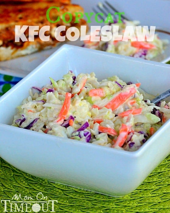 Delicious Copycat KFC Coleslaw recipe – this coleslaw is the perfect side dish to every barbecue and it’s great to bring to pot lucks and other get-togethers. | MomOnTimeout.com