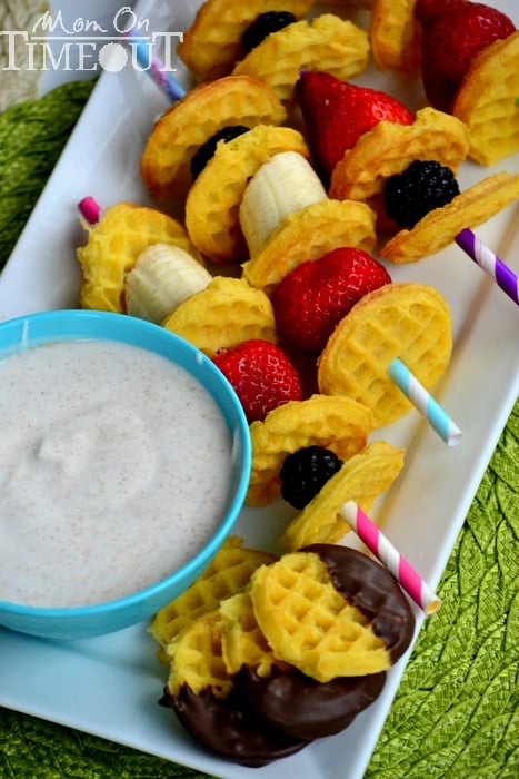 Fruit 'N Waffle Kabobs with Maple Cinnamon Yogurt Dip | Mom On Timeout - The perfect dip for fruit and waffles made with Greek yogurt.
