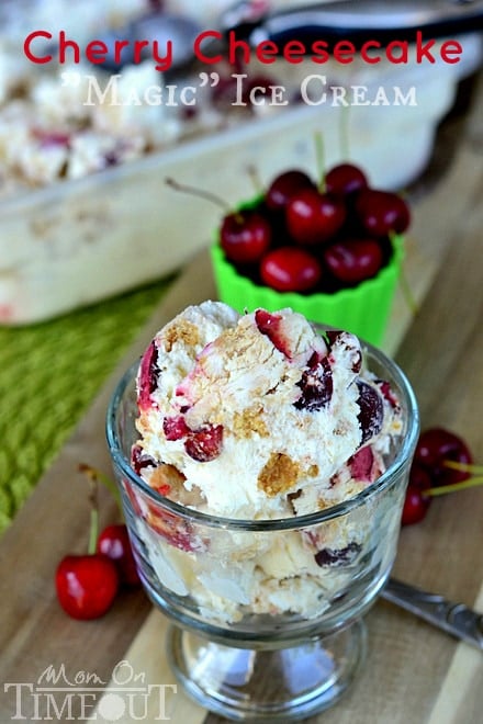 Cherry Cheesecake Magic Ice Cream | MomOnTimeout.com Decadent ice cream made without an ice cream machine.