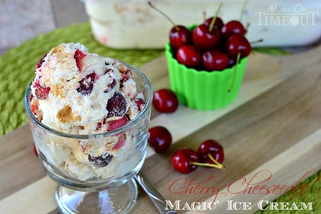 Cherry Cheesecake Magic Ice Cream | MomOnTimeout.com Decadent ice cream made without an ice cream machine.