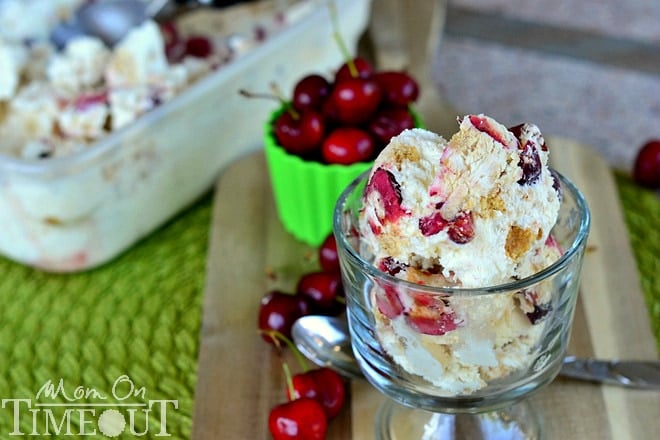 Cherry Cheesecake Magic Ice Cream | MomOnTimeout.com Decadent ice cream made without an ice cream machine.