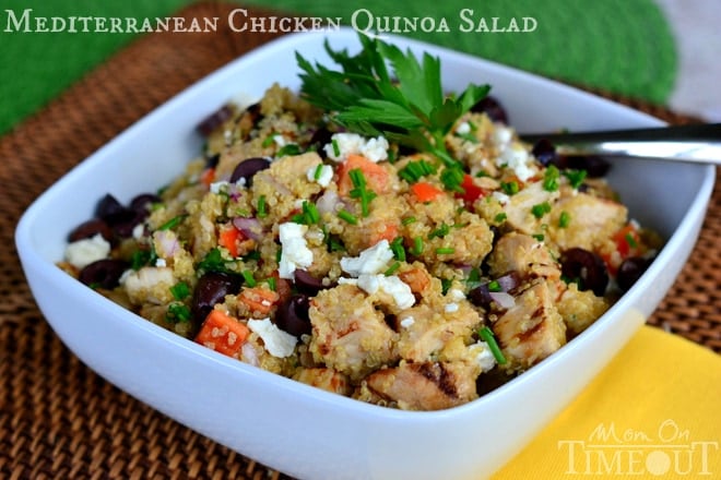 Mediterranean Chicken Quinoa Salad | MomOnTimeout.com A healthy, delicious meal in under 30 minutes!