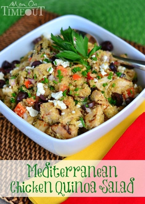 Mediterranean Chicken Quinoa Salad | MomOnTimeout.com A healthy, delicious meal in under 30 minutes!