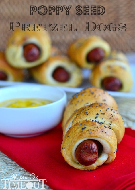 Poppy Seed Pretzel Dogs - Add a stick to make these super kid-friendly! MomOnTimeout.com