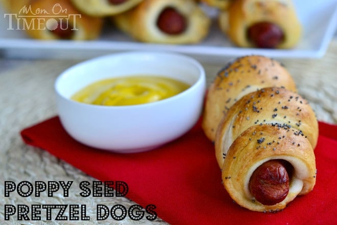 Poppy Seed Pretzel Dogs - Add a stick to make these super kid-friendly! MomOnTimeout.com