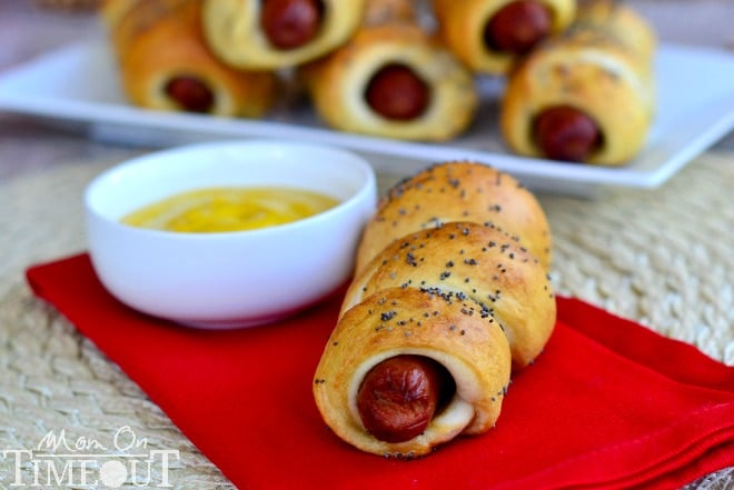 Poppy Seed Pretzel Dogs - Add a stick to make these super kid-friendly! MomOnTimeout.com