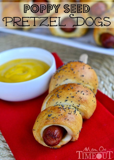 Poppy Seed Pretzel Dogs - Add a stick to make these super kid-friendly! MomOnTimeout.com