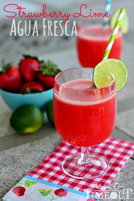Strawberry Lime Agua Fresca is the perfect refreshing drink for a hot summer day! | MomOnTimeout.com
